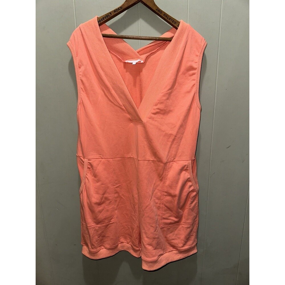 Ces Femme Sleeveless V Neck Coral Romper with Pockets Size L